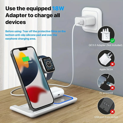 Fast Wireless Charger 3-in-1 Stand - Tech Wave Heaven Tech Wave Heaven Tech Wave Heaven