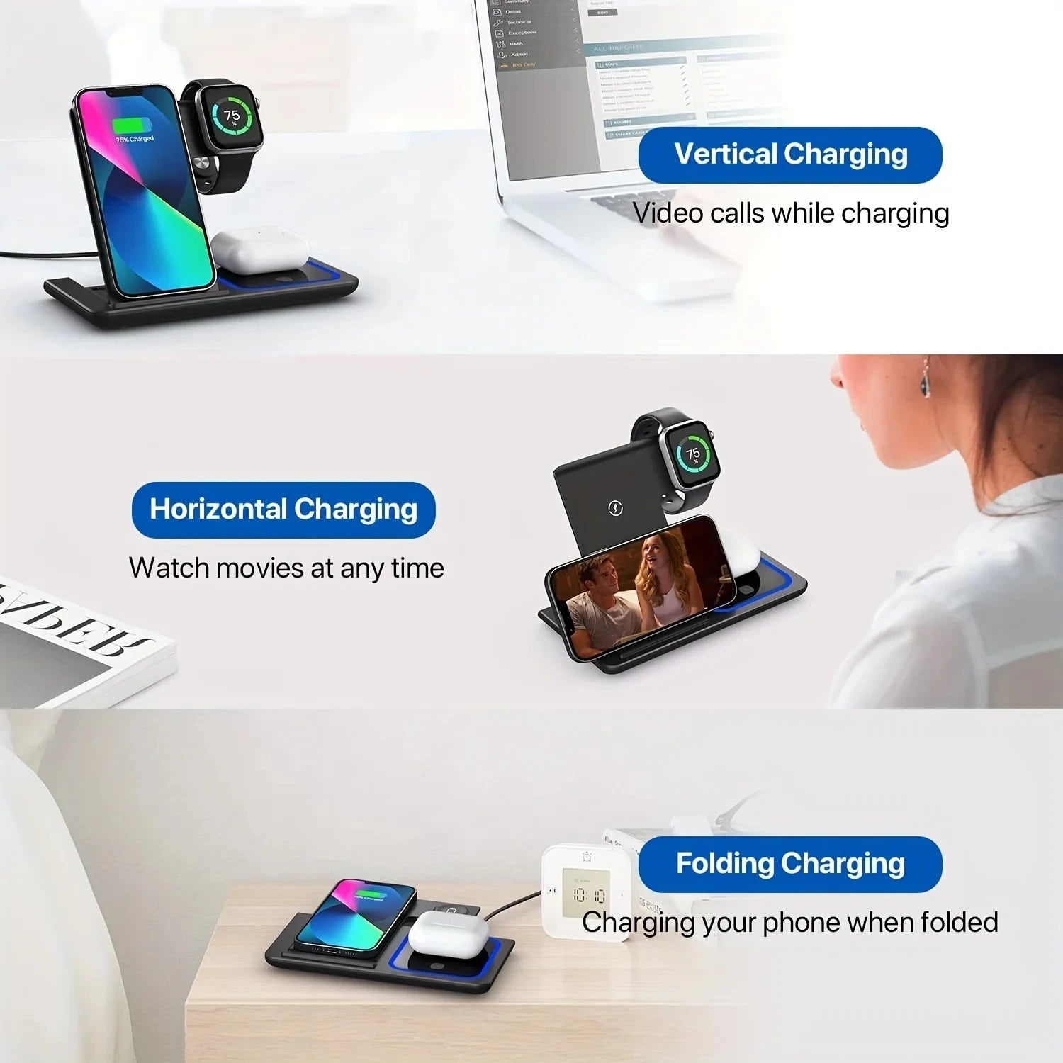 Fast Wireless Charger 3-in-1 Stand - Tech Wave Heaven Tech Wave Heaven Tech Wave Heaven